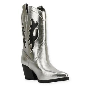 Soda GIGA pointed toe cutout design pull on mid calf western boot, size 7